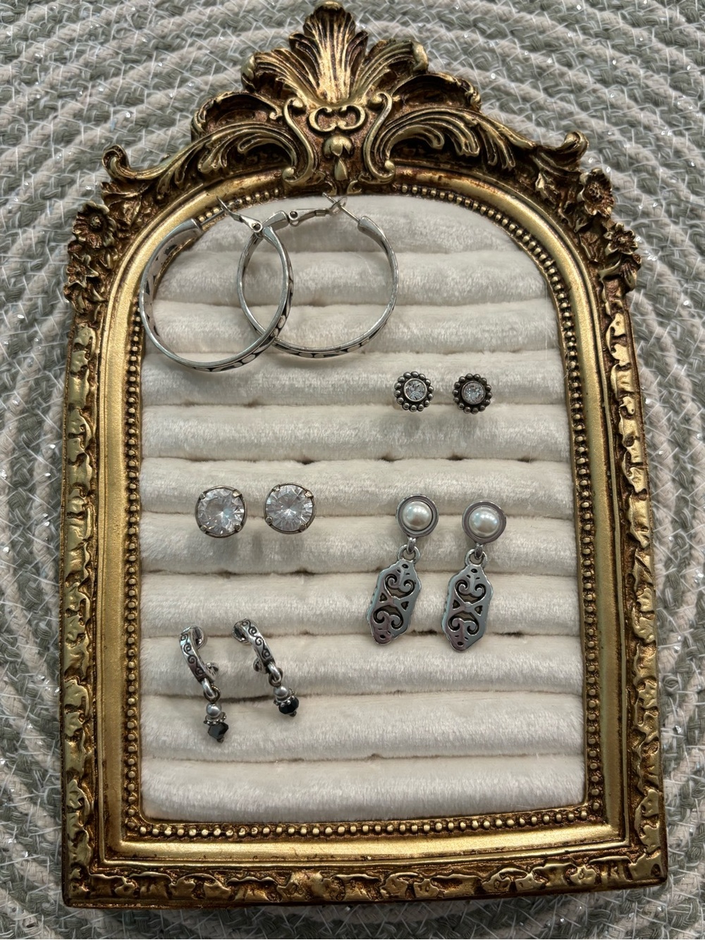 Brighton Silver Mixed Earring Set of 5 with Clear and Pearl Accents - Picture 2 of 4